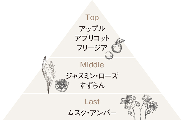 カシミヤタッチの香りの変化の３段階